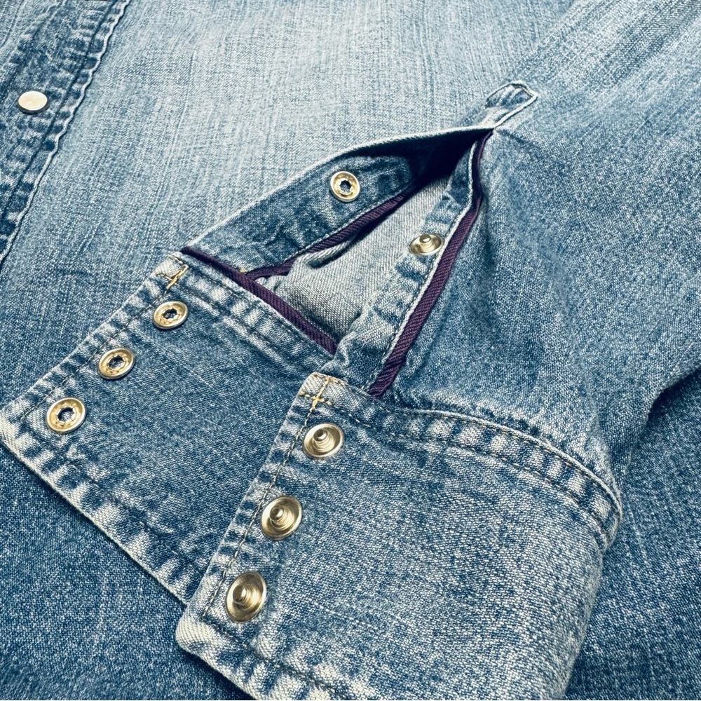 Ralph Lauren Purple Label Denim Western Shirt Large Blue Faded Wash Pearl Snap